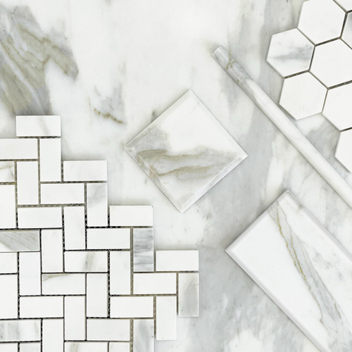 Calacatta Gold Italian Marble 6x12 Wide Bevel Subway Tile Honed Combination