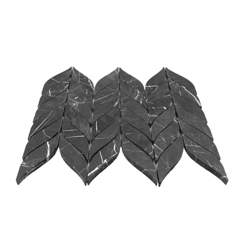 Nero Marquina Black Polished Marble Leaf Shape Mosaic Tile