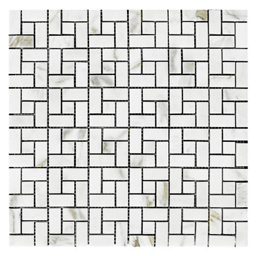 Calacatta Gold Marble Target Pinwheel Mosaic Tile with Calacatta Gold Dots Honed