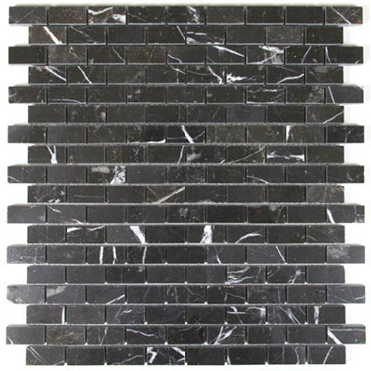 Nero Marquina Black Marble Mini Brick Mosaic Tile Polished Sample