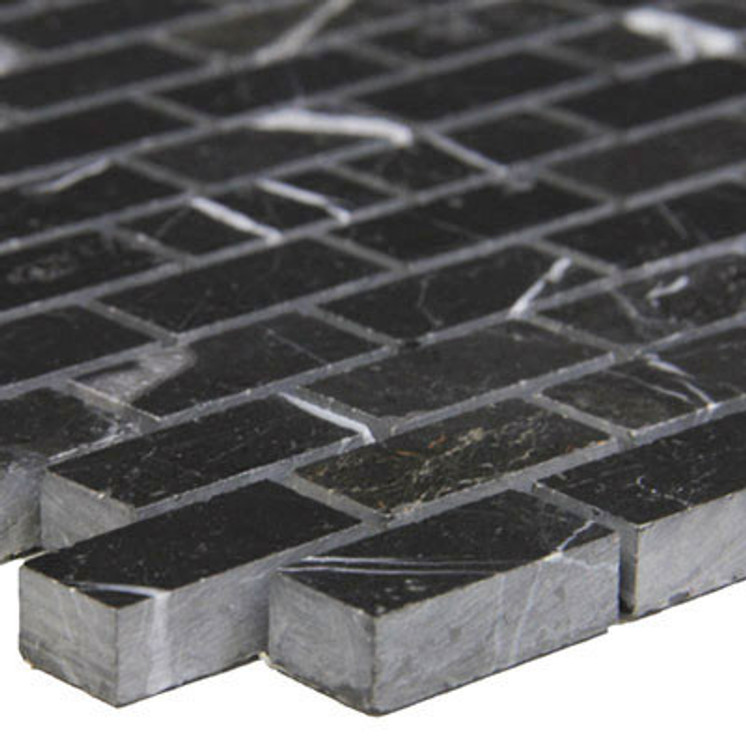Nero Marquina Black Marble Mini Brick Polished Mosaic Tile Sample