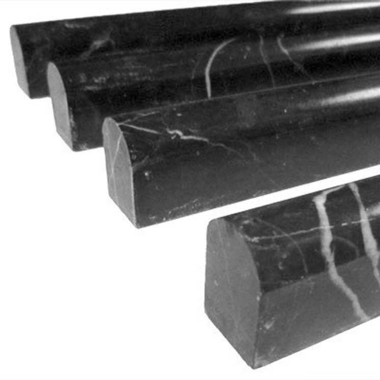 Nero Marquina Black Marble Bullnose Pencil Polished Molding Sample