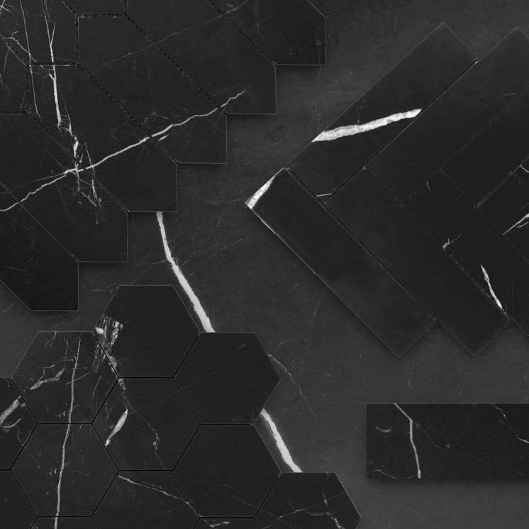 Nero Marquina Black Marble 6x12 Tile Combination Sample