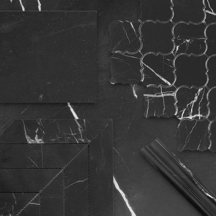 Nero Marquina Black Marble 18x18 Tile Combination Sample