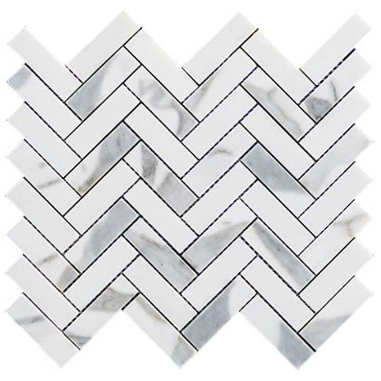 Calacatta Gold Italian Marble 1" x 3" Herringbone Mosaic Tile Polished