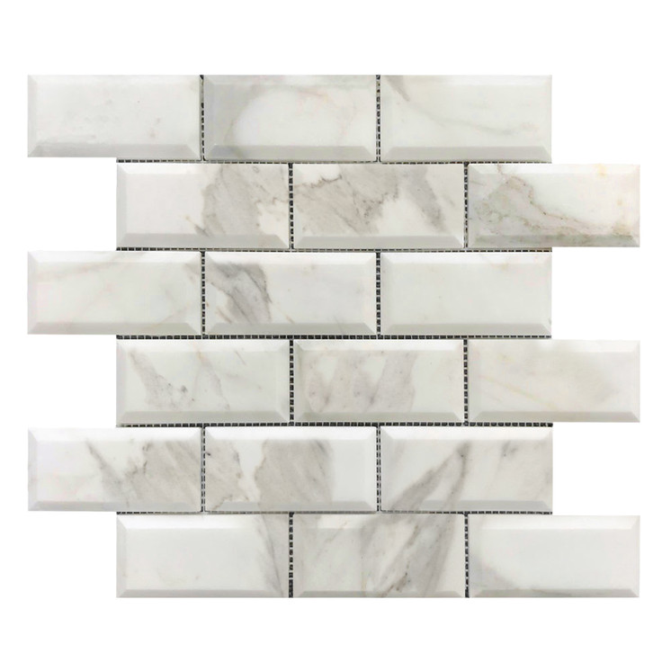 Calacatta Gold Italian Marble 2x4 Wide Bevel Subway Mosaic Tile Honed Sample