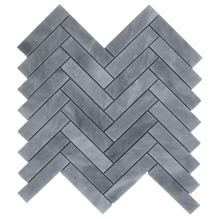Bardiglio Gray Marble 1" x 4" Herringbone Mosaic Tile Polished