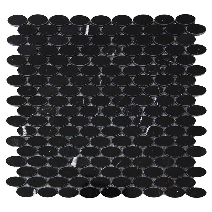 Nero Marquina Black Marble Ellipse Oval Mosaic Tile Honed