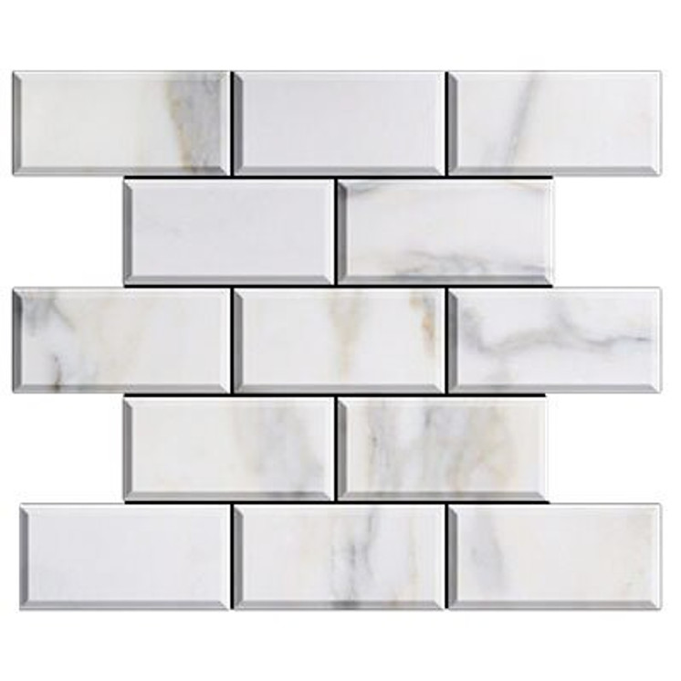 Calacatta Gold Italian Marble 3x6 Subway Tile Beveled Polished