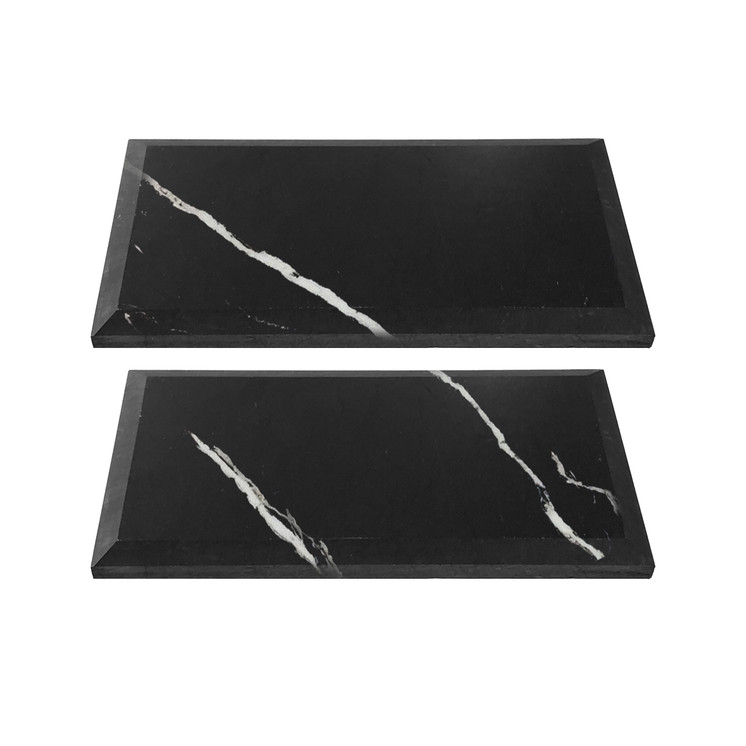 Nero Marquina Black Marble 6x12 Wide Beveled Polished Tile Sample