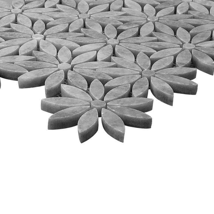 Bardiglio Gray Marble With Bardiglio Gray Accent Daisy Flower Waterjet Honed Mosaic Tile Sample