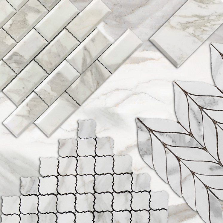 Calacatta Gold Italian Marble Leaf Shape Mosaic Tile Combination Sample