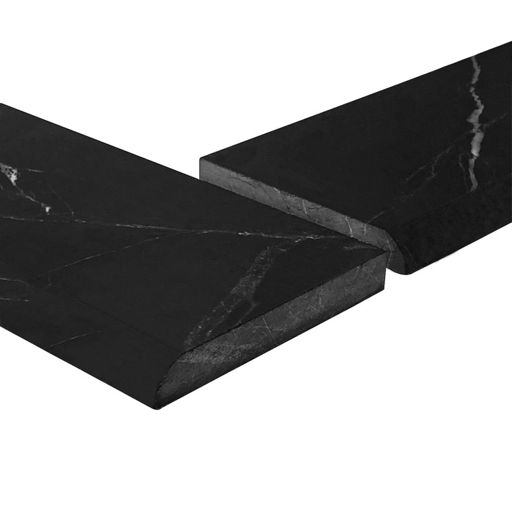 Nero Marquina Black Marble 3" x 6" Bullnose Polished Trim Tile Sample