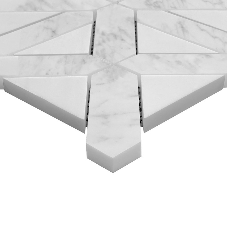 Carrara White Italian Marble Geometrica Polished Mosaic Tile with Bianco Dolomite Triangles