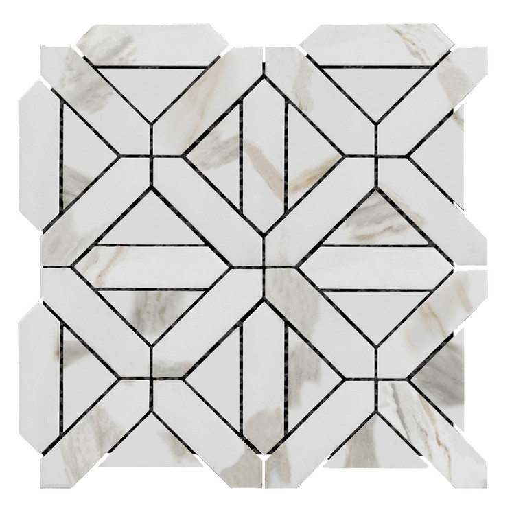 Calacatta Gold Italian Marble Geometrica Mosaic Tile Honed Sample