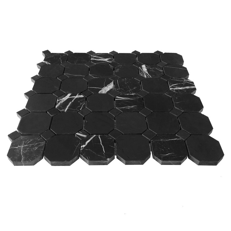 Nero Marquina Black Marble Octagon Honed Mosaic Tile