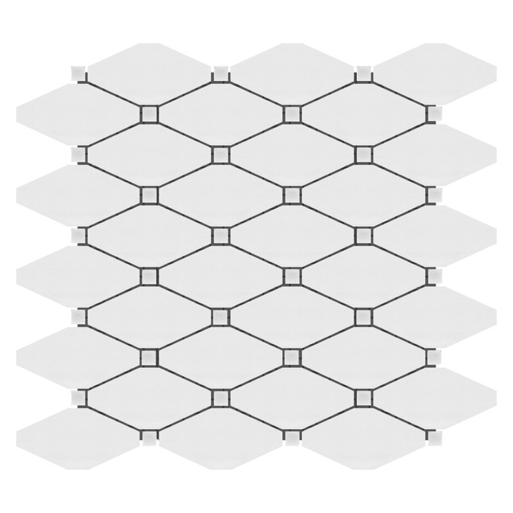 Bianco Dolomite Marble Long Octagon Rhomboid Mosaic Tile Polished