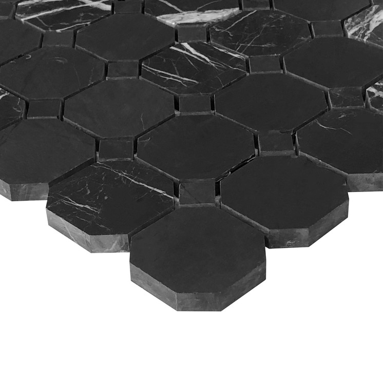 Nero Marquina Black Marble Octagon Honed Mosaic Tile Sample