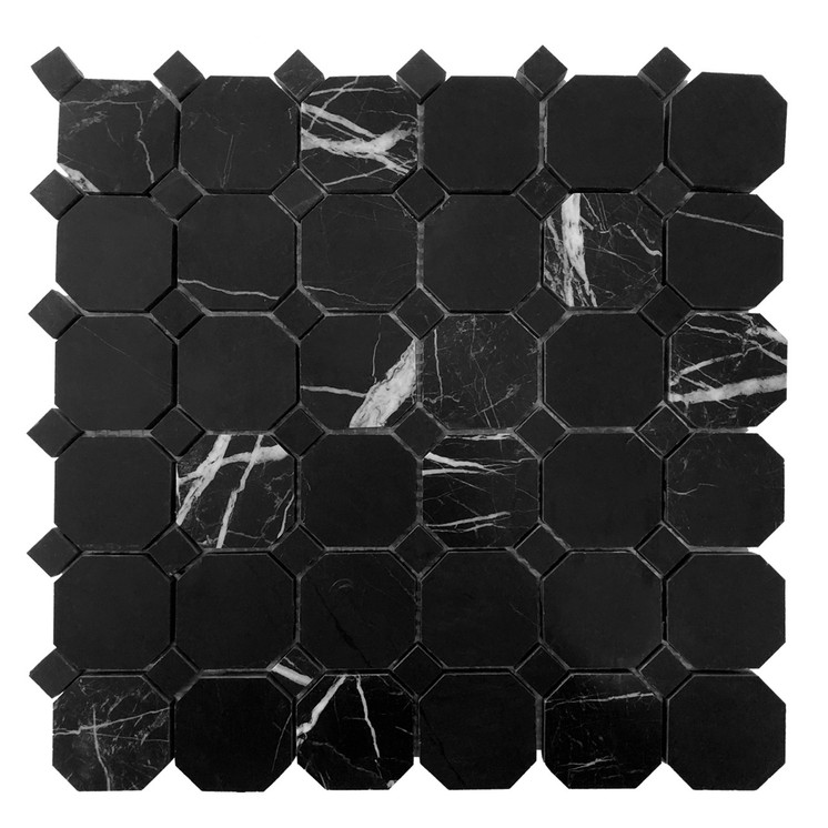Nero Marquina Black Marble Octagon Mosaic Tile Polished Sample
