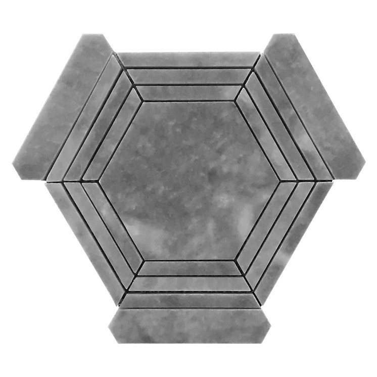 Bardiglio Gray Marble Georama Hexagon with Bardiglio Strips Mosaic Tile Polished