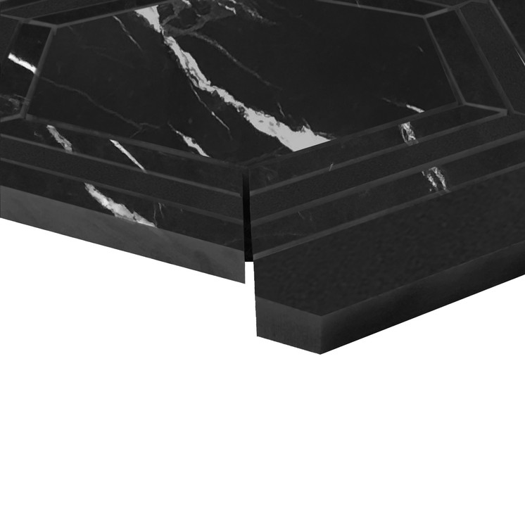 Nero Marquina Black Marble Georama Hexagon with Black Strips Polished Mosaic Tile