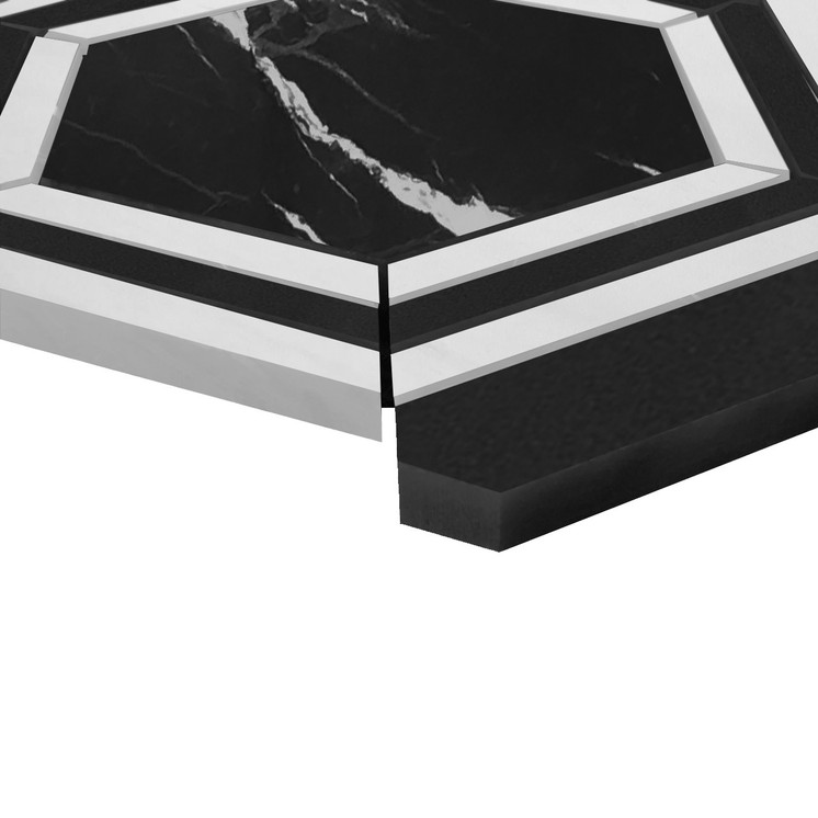 Nero Marquina Black Marble Hexagon with Bianco Dolomite Strips Polished Mosaic Tile Sample
