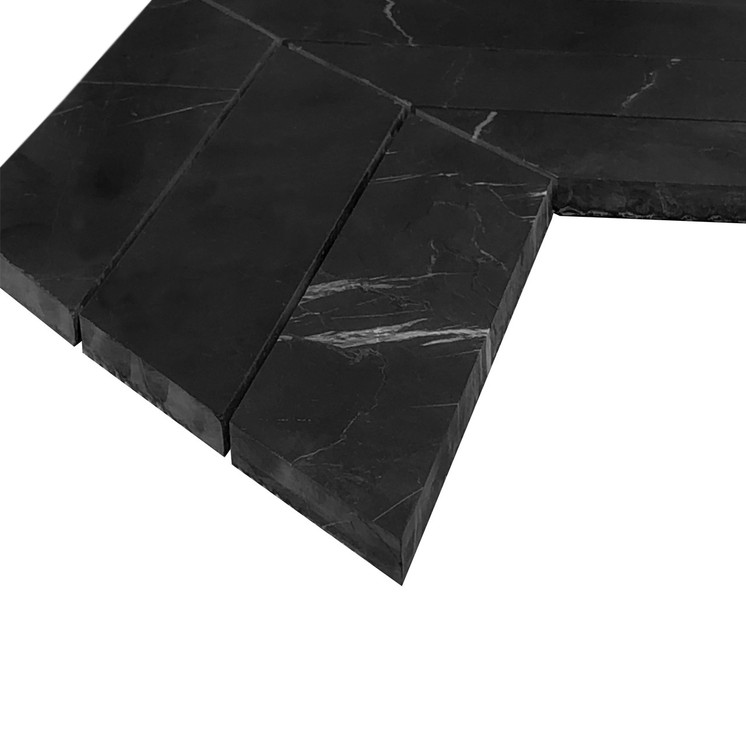 Nero Marquina Black Marble 2" x 8" Chevron Honed Mosaic Tile