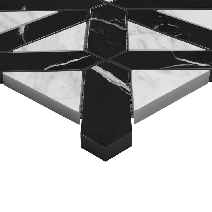 Nero Marquina Black Marble with Carrara White Triangles Geometrica Polished Mosaic Tile Sample