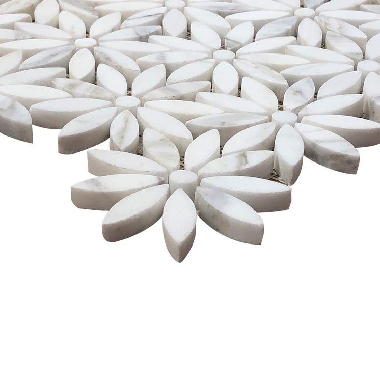 Calacatta Gold Italian Marble with Calacatta Accent Daisy Flower Waterjet Honed Mosaic Tile