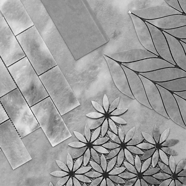 Bardiglio Gray Marble 2x4 Mosaic Tile Combination Sample