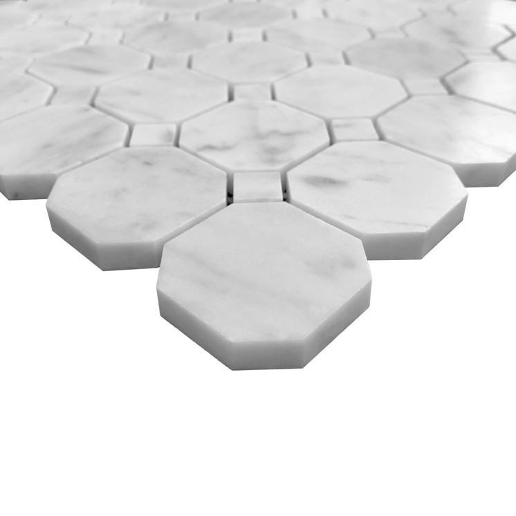 Carrara White Italian Marble with Carrara Octagon Honed Mosaic Tile