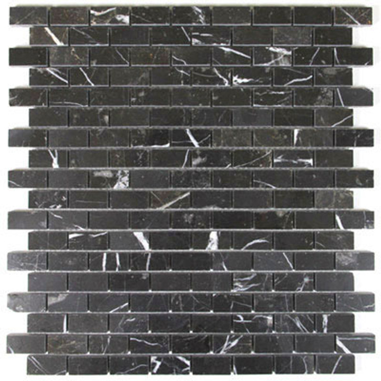 Nero Marquina Black Marble Mini Brick Mosaic Tile Polished