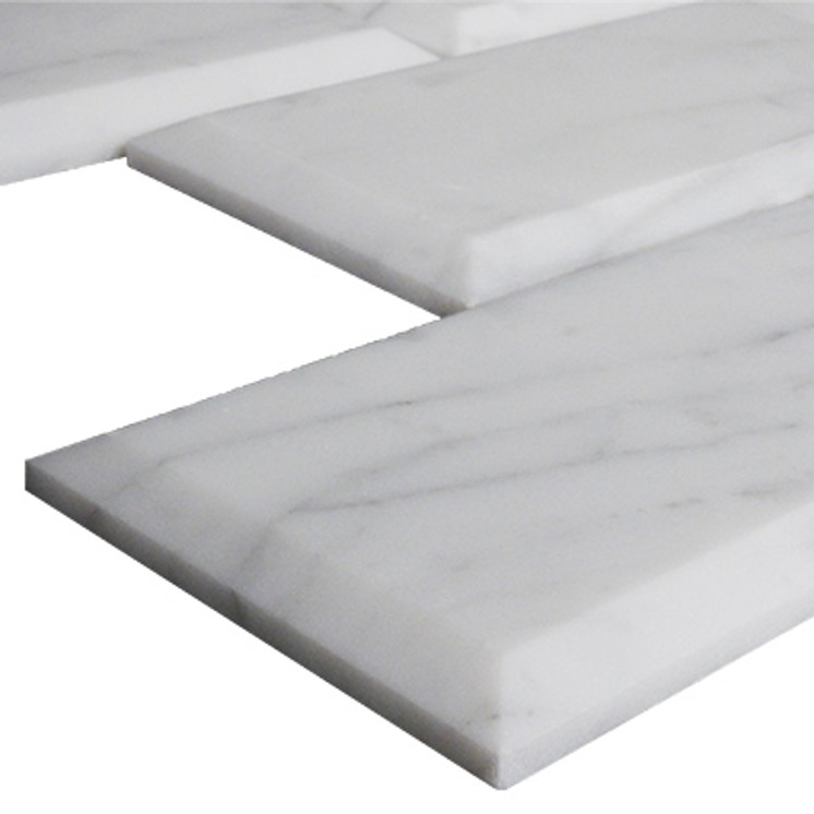 Italian White Carrera Marble Bianco Carrara 2x4 Wide Beveled Mosaic Tile Polished
