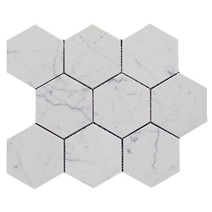 Italian Carrara White Marble 4" Hexagon Mosaic Tile Honed