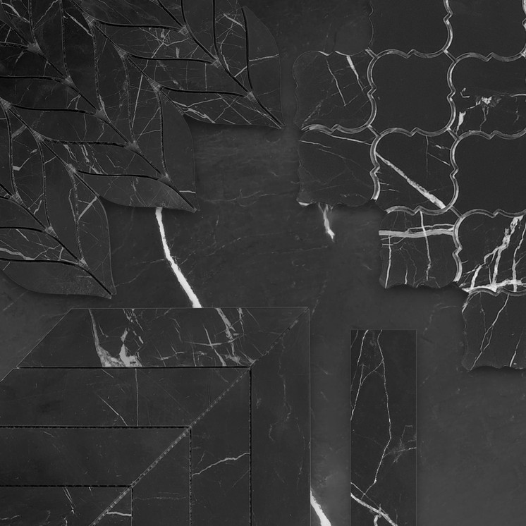 3x12 Nero Marquina Black Marble Tile Combination