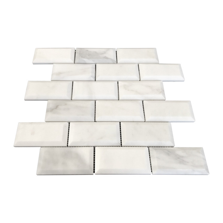 Calacatta Gold Italian Polished Marble 2x4 Wide Bevel Subway Mosaic Tile