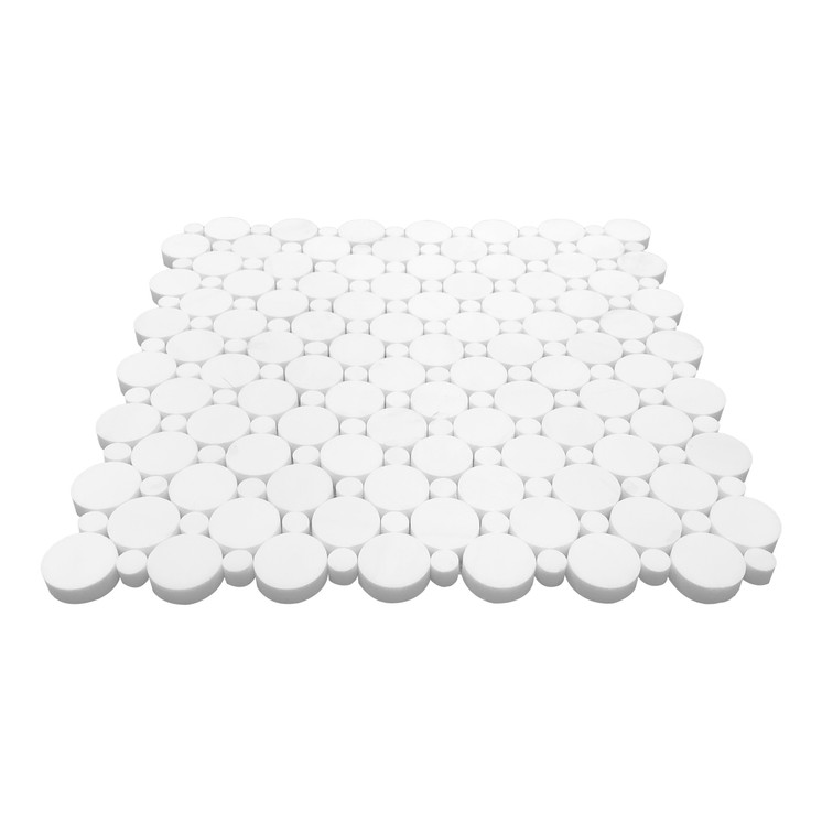 Bianco Dolomite Polished Marble Penny Circles Mosaic Tile with Bianco Dolomite Circles