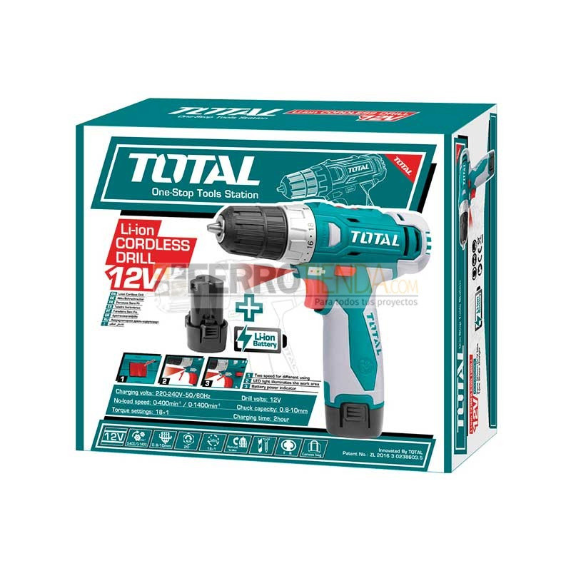 Taladro atornillador Inalambrico TOTAL 12V 3/8'' - Ferrotienda.com