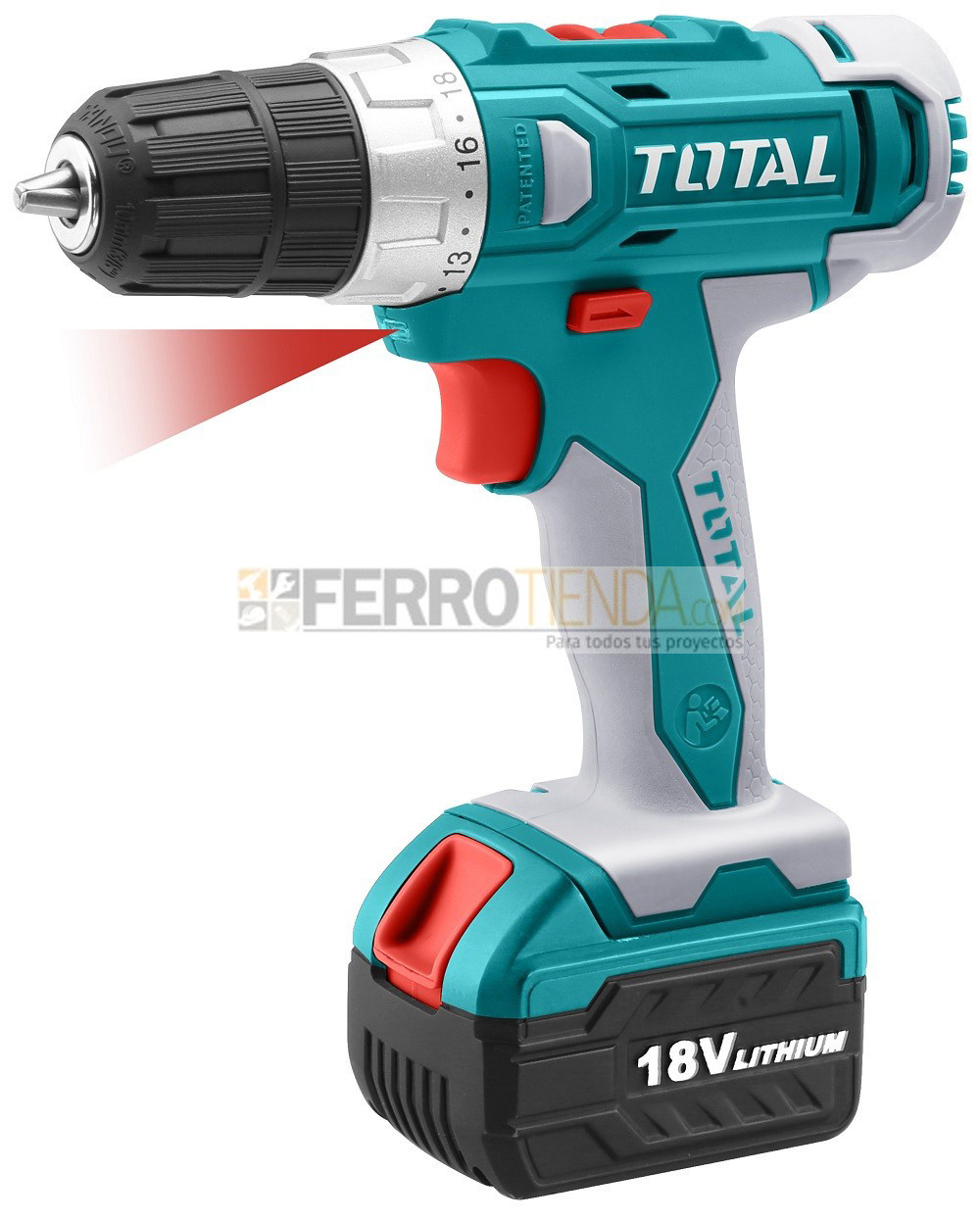 Taladro percutor atornillador inalambrico TOTAL 18V 3/8'' velocidad  variable 22+1+1 torques - Ferrotienda.com