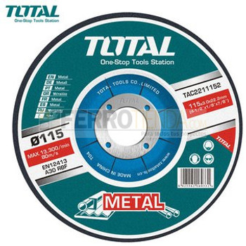 Disco corte metal TOTAL 180x1.6x22.2mm (7'' x 1/16''x 7/8'') plano