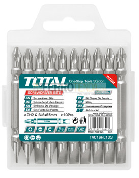 Puntas en juego de Destornillador Plano y Estrella Industrial TOTAL PH2 SL6 65mm 10pcs