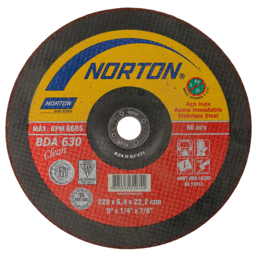 DISCO DESBASTE ACERO INOXIDABLE «NORTON» 9X1/4X7/8″
