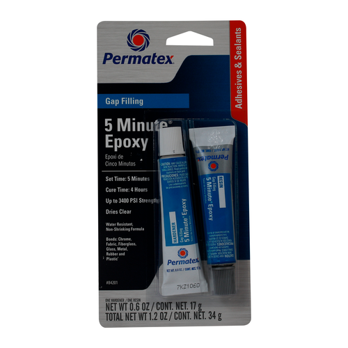 * Adhesivo epóxido 4 minutos, más versátil, multiusos y fácil de usar para metales, telas, fibra de vidrio, hule, concreto y la mayoría de plásticos.
* Cuando se ha curado puede ser taladrado, sanblasteado, encordado o limado.
* Resistente a combustibles, solventes y a la mayoría de otros líquidos.
* Disponible en varias presentaciones: jeringas dispensadoras duales, tubos con el adhesivo en dos partes y sistema rellenador que elimina la necesidad de soldar.
* Las barras epóxicas son ideales para aplicaciones verticales.
* Fácil de usar, con varios sobres en paquete para aplicaciones individuales.