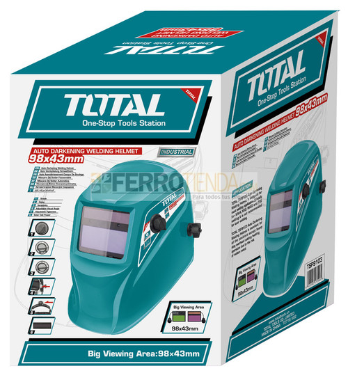 Casco p/Soldador c/Oscurecimiento Automatico Industrial TOTAL (Vidrio 98x43mm) c/verde