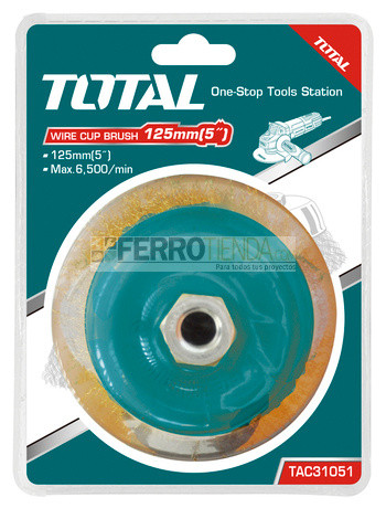 Cepillo de copa TOTAL 3'' alambre rizado con tuerca 5/8'' 11 UNC