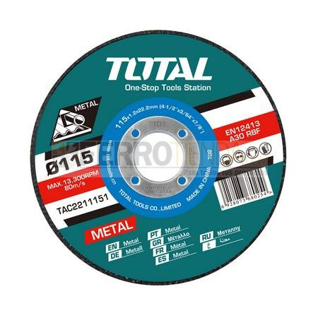 Disco corte metal TOTAL 230x3x22.2mm (9'' 1/8'' 7/8'') plano