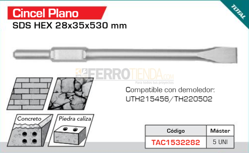 Cincel plano SDS Hex TOTAL 35 mm x 530 mm p/demoledor UTH215456-UTH220502
