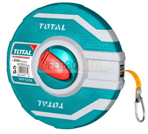Cinta Metrica de Fibra de Vidrio TOTAL 20mx12.5mm medida en metro y pulgada
