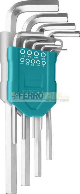 Llaves en juego hexagonales Industrial TOTAL 8pz 1.5 -10mm brazo extra largo