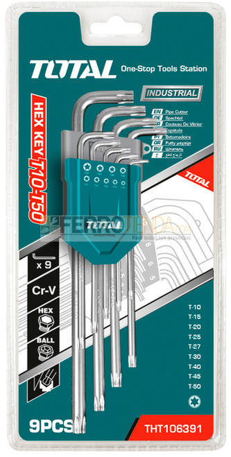 Llaves en juego Hexagonales Punta de Bola Industrial TOTAL 9 Pz 1.5 -10 mm c/dispensador